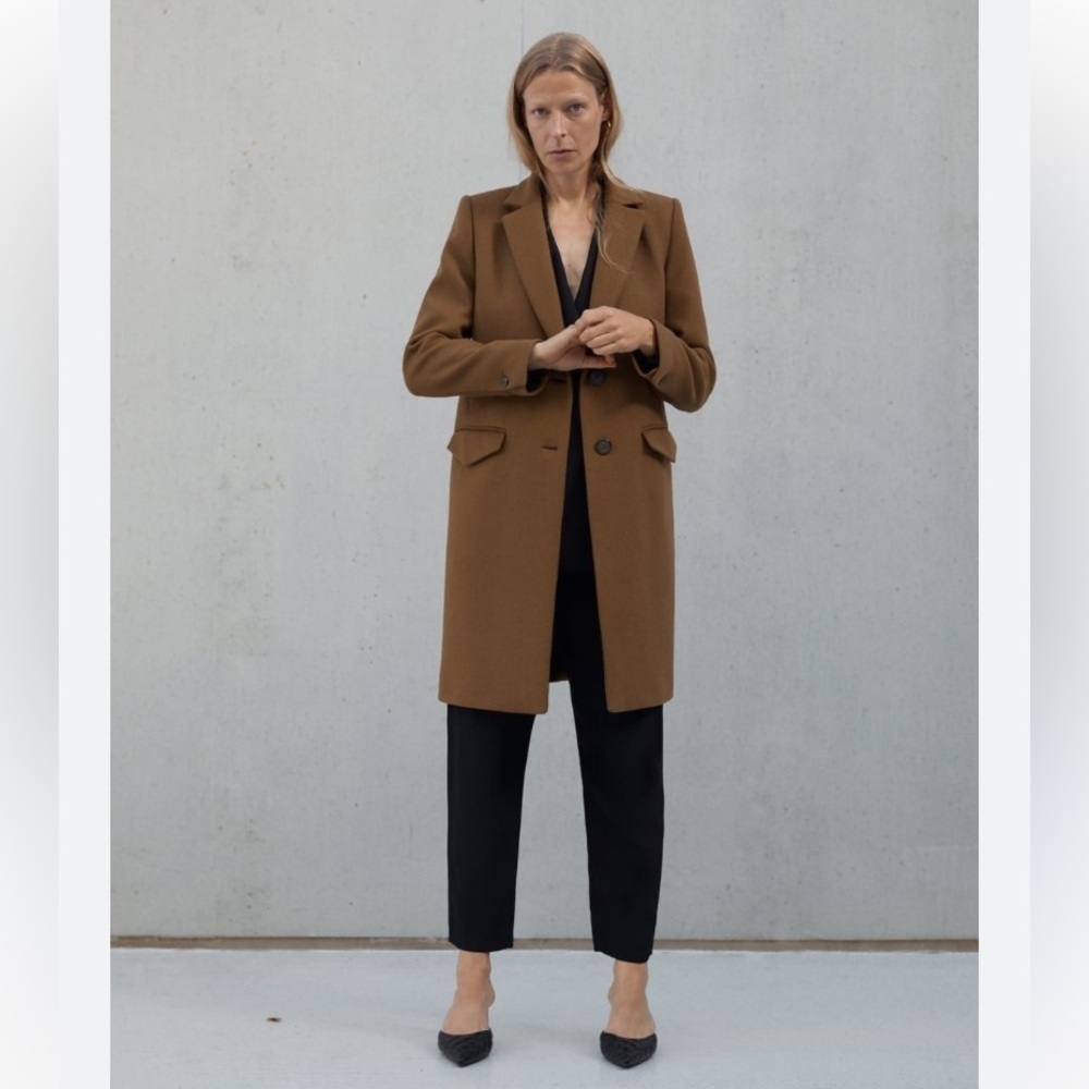 Zara Coat Wool Mid-Length in Camel Tan Brown - Picture 5 of 9
